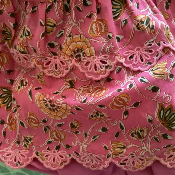 Caroline Constas 2pc Set Crop Spaghetti Top Maxi Skirt Pink Cotton Eyelet Ruffle - Picture 13 of 16